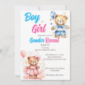 性別が可愛いテディベアの男の子または女の子のテンプレートを明らかにする 招待状 (正面)