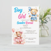 性別が可愛いテディベアの男の子または女の子のテンプレートを明らかにする 招待状 (スタンド正面)