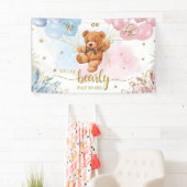 性別が少年または少女の青いピンク色のバルーンを表示 横断幕 (インサイチュ)