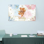 性別が少年または少女の青いピンク色のバルーンを表示 横断幕 (トレードショー)