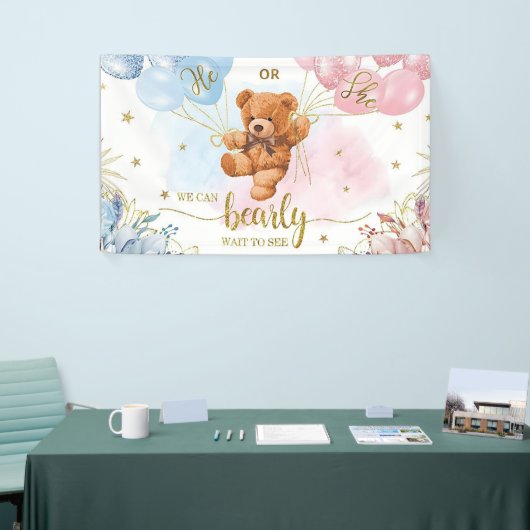 性別が少年または少女の青いピンク色のバルーンを表示 横断幕 (トレードショー)