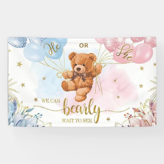 性別が少年または少女の青いピンク色のバルーンを表示 横断幕 (横)