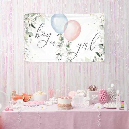 性別が少年または少女の青いピンク色のバルーンを表示 横断幕 (パーティー)