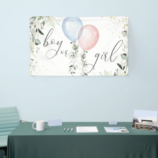 性別が少年または少女の青いピンク色のバルーンを表示 横断幕 (トレードショー)