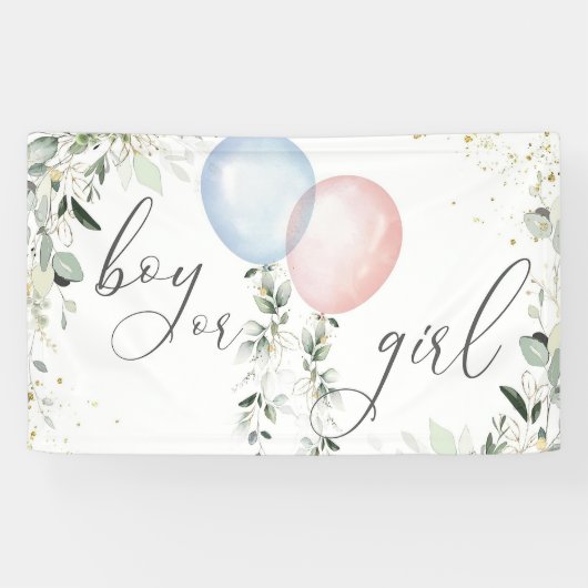 性別が少年または少女の青いピンク色のバルーンを表示 横断幕 (横)