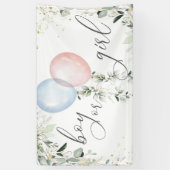 性別が少年または少女の青いピンク色のバルーンを表示 横断幕 (縦)