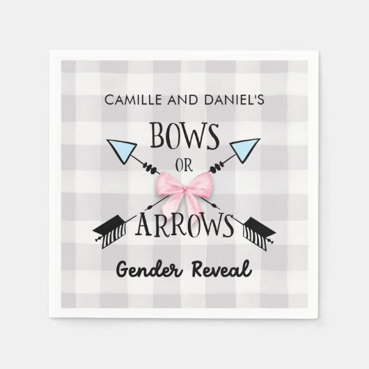 性別が弓または矢印を明らかにする赤ちゃんシャワー スタンダードカクテルナプキン (正面)
