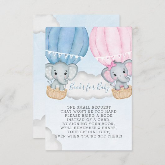 性別が象の風船の本を明らかにするベビー エンクロージャーカード (正面/裏面)