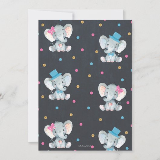 性別が象を明かすベビー性性別がパーティーを明らかにする 招待状 (裏面)