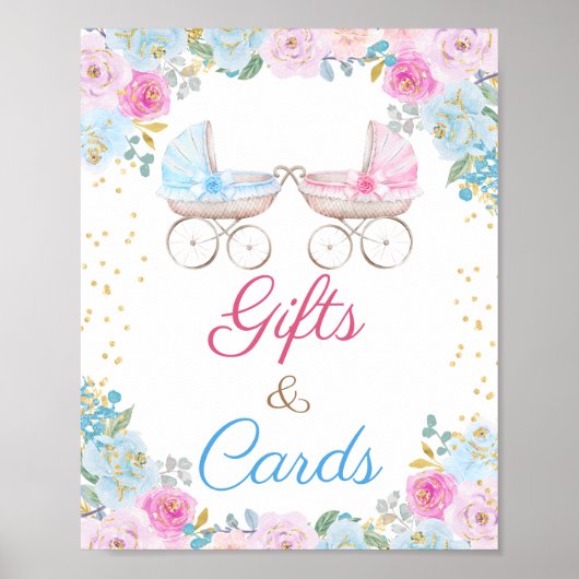 性別が赤ちゃんシャワーのギフトとカードサインを明らかにする ポスター (正面)