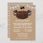 性別が青またはピンクのケーキの赤ちゃんシャワーを明らかにする 招待状 (正面/裏面)