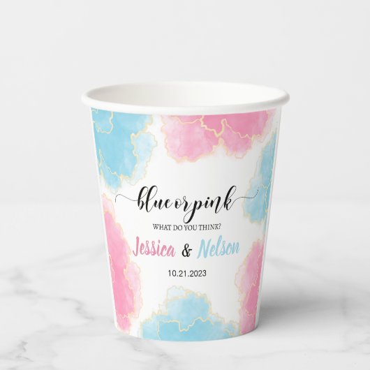 性別が青またはピンクの赤ちゃんシャワー紙カップ 紙コップ (裏面)