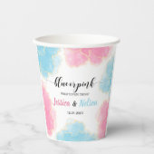 性別が青またはピンクの赤ちゃんシャワー紙カップ 紙コップ (正面)