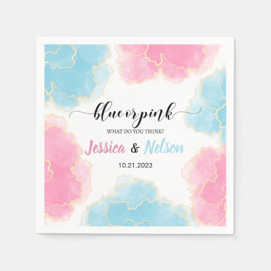 性別が青またはピンクを明かす彼または彼女の紙ナプキン スタンダードカクテルナプキン (正面)