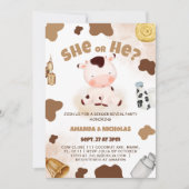 性別でかわいい牛のボー素朴ホ 招待状 (正面)