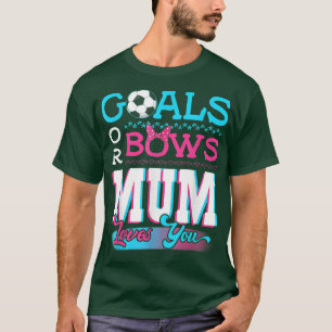 性別でゴールや弓を明かすママ愛するサッカー Tシャツ