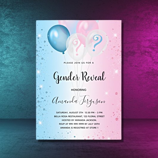 性別でパーティーピンクの青の予算招待状を表示 チラシ