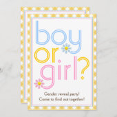 性別でパーティー文字デザインをデイジー花で明かす 招待状 (正面/裏面)