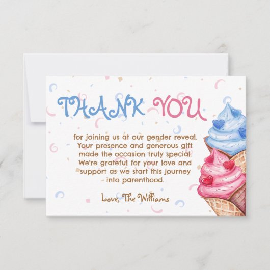 性別によるアイスクリームのピンクブルーの表示 サンキューカード (正面)