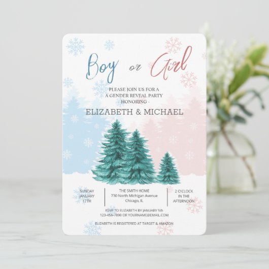 性別によるクリスマスの冬の招待パーティーの表示 招待状 (スタンド正面)