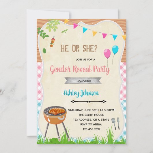 性別によるバーベキューパーティの招待状 招待状 (正面)
