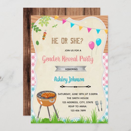 性別によるバーベキューパーティの招待状 招待状 (正面/裏面)