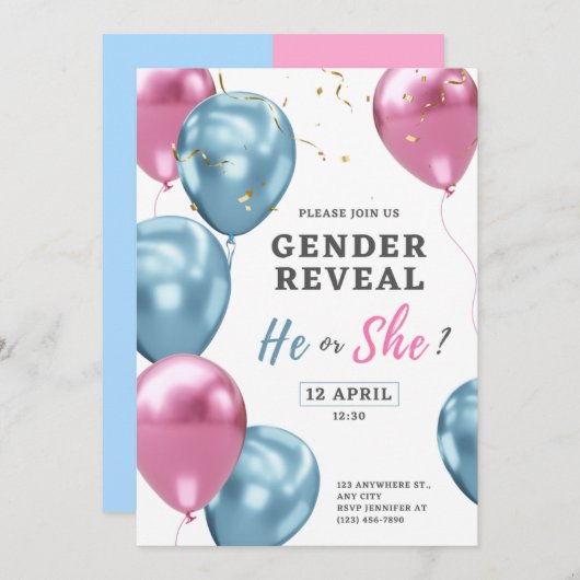 性別によるパーティーの表示 招待状 (正面/裏面)