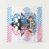 性別によるパーティーピンクの青の背景 タペストリー (正面(横))