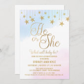 性別によるパーティー、性別による表示、彼または彼女 招待状 (正面/裏面)