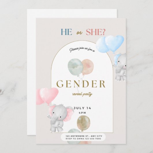 性別によるパーティー、男の子または女の子、ゾウの表示 シーズンカード (正面/裏面)