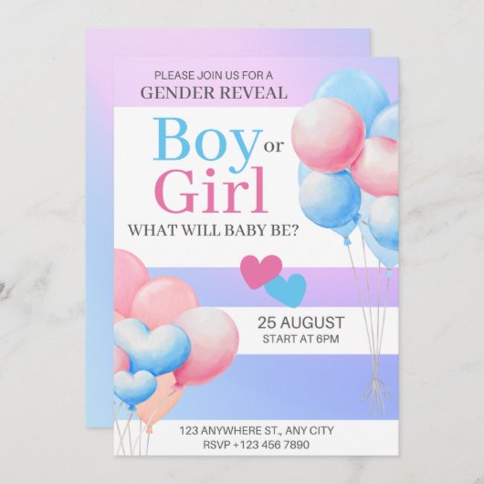 性別によるパーティー、男の子または女の子、ピンクと青の表示 シーズンカード (正面/裏面)