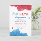 性別によるピンクとブルーのパーティー 招待状 (スタンド正面)