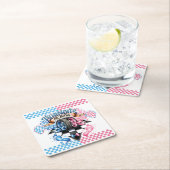 性別によるピンクとブルーの弓とタイヤの表示 スクエアペーパーコースター (インサイチュ)