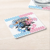 性別によるピンクとブルーの弓とタイヤの表示 スクエアペーパーコースター (アングル)