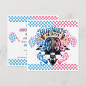 性別によるピンクとブルーの弓とタイヤの表示 招待状 (正面/裏面)