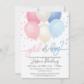 性別によるピンクと青の風船と紙吹雪の表示 招待状 (正面)