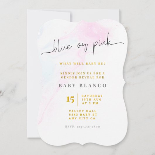 性別によるピンクまたはブルーの表示 招待状 (正面)