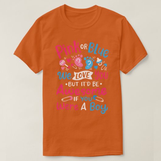 性別によるピンクまたは青の表示1 Tシャツ (デザイン正面)