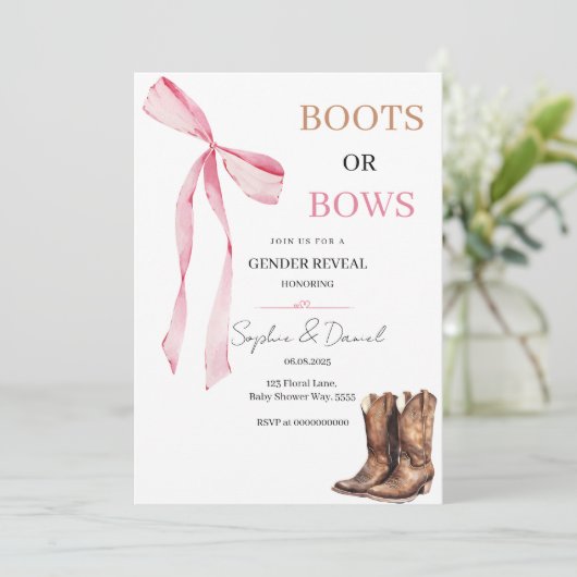 性別によるブーツまたは弓の招待の表示 招待状 (スタンド正面)