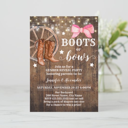 性別によるブーツまたは弓の表示 招待状 (スタンド正面)