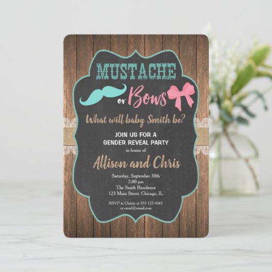 性別による招待の口ひげまたは弓の表示 招待状 (スタンド正面)