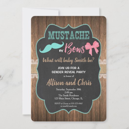 性別による招待の口ひげまたは弓の表示 招待状 (正面)