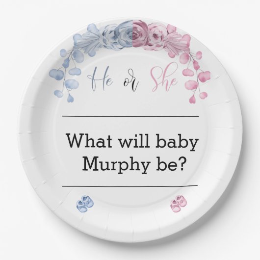 性別による招待の表示、彼または彼女 ペーパープレート (正面)