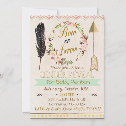 性別による招待状、弓または矢印の表示、部族 招待状 (正面)