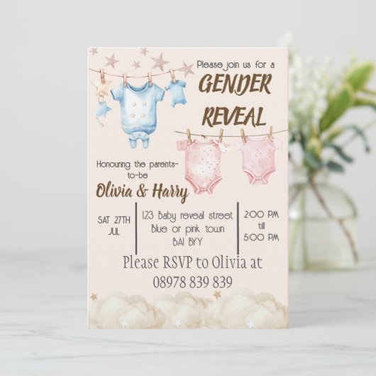 性別による衣料明細の招待状の表示 招待状 (スタンド正面)