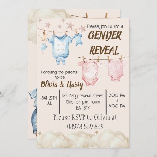 性別による衣料明細の招待状の表示 招待状 (正面/裏面)