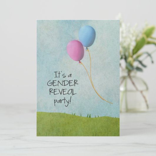 性別による表示パーティの招待状 – 風船 – 5 x 7 招待状 (スタンド正面)