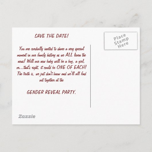 性別による表示パーティーの保存 案内ポストカード (裏面)