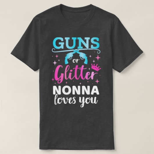 性別による銃またはグリッターの一致ベビー Tシャツ (デザイン正面)