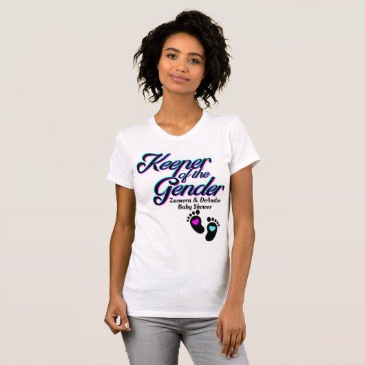 性別のキーパー|ピンクと青の性別の明け Tシャツ (正面フル)